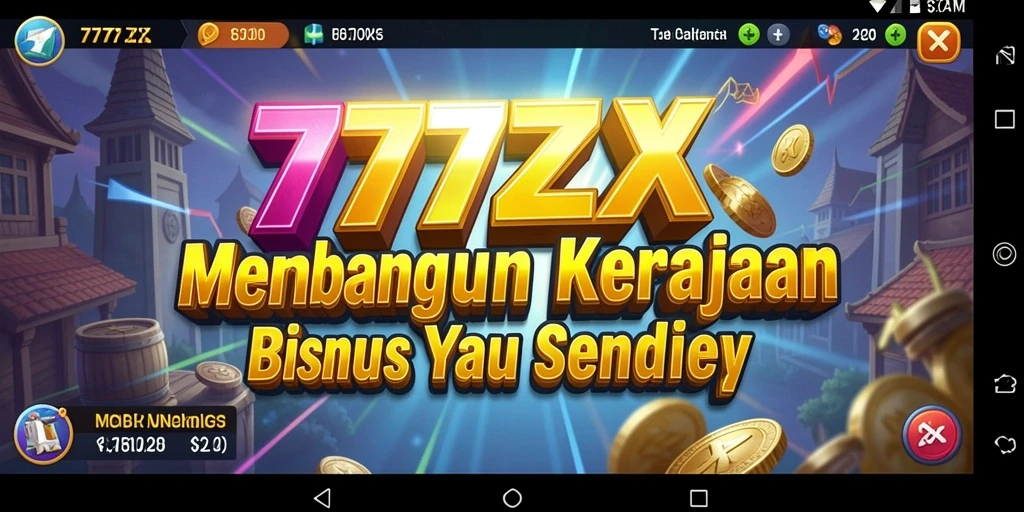 Screenshot gameplay 777ZX menampilkan suasana membangun kerajaan bisnis.