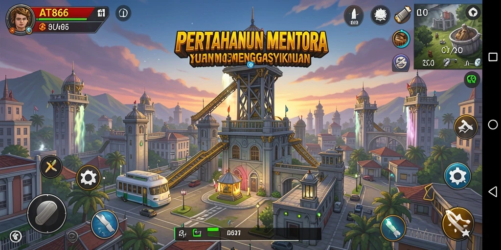 Tangkapan layar AT866 menampilkan aksi seru dalam pertarungan Tower Defense.
