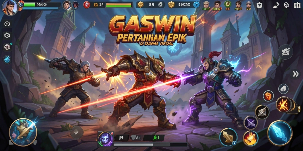 Screenshot GASWIN menunjukkan pertarungan penuh aksi dengan kombinasi serangan yang menarik.