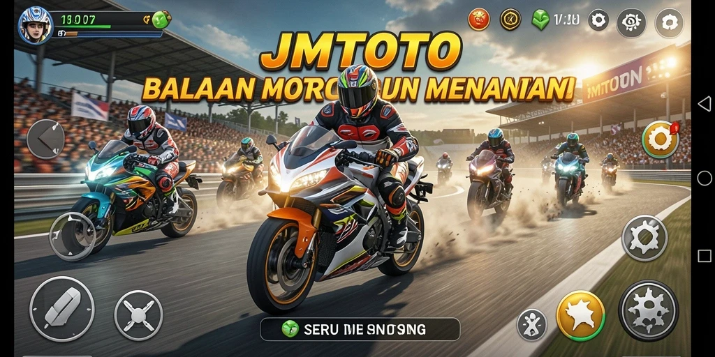 Screenshot dari gameplay seru JMTOTO dengan trek balapan yang menantang.