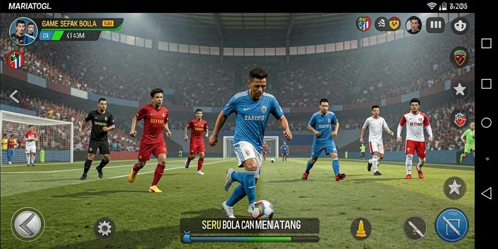 Tangkapan layar gameplay <strong>MARIATOGL</strong> menampilkan pertandingan sepak bola intens.