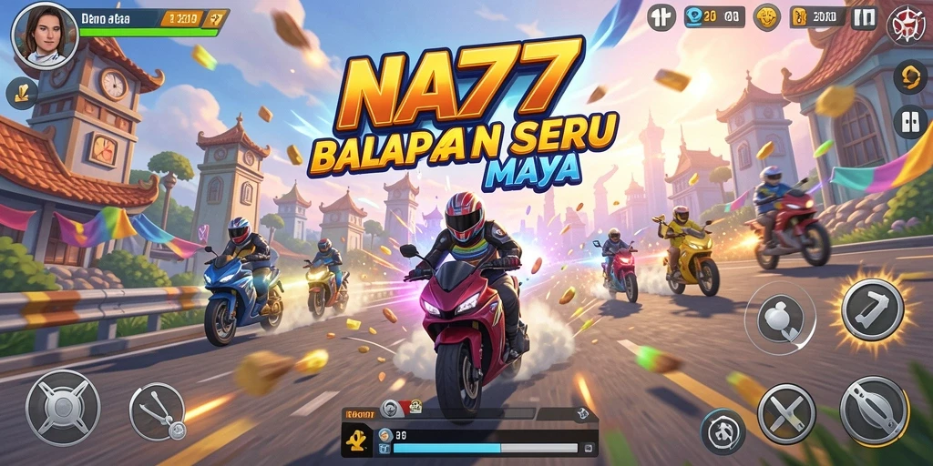 Screenshot gameplay NA777 menampilkan aksi balapan yang mendebarkan dan penuh adrenalin.