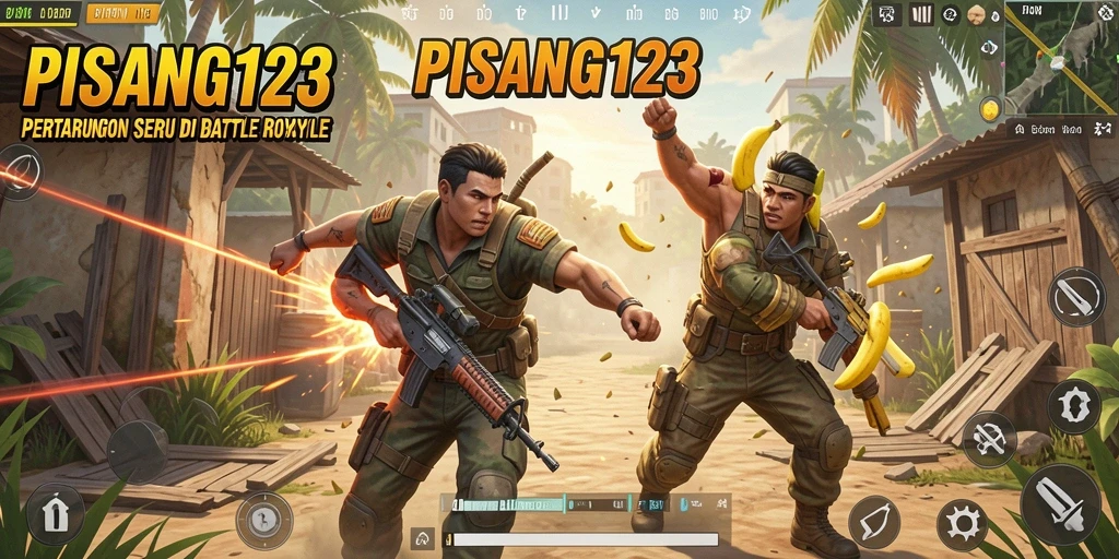 Screenshot gameplay PISANG123 menampilkan aksi mendebarkan dalam Battle Royale.