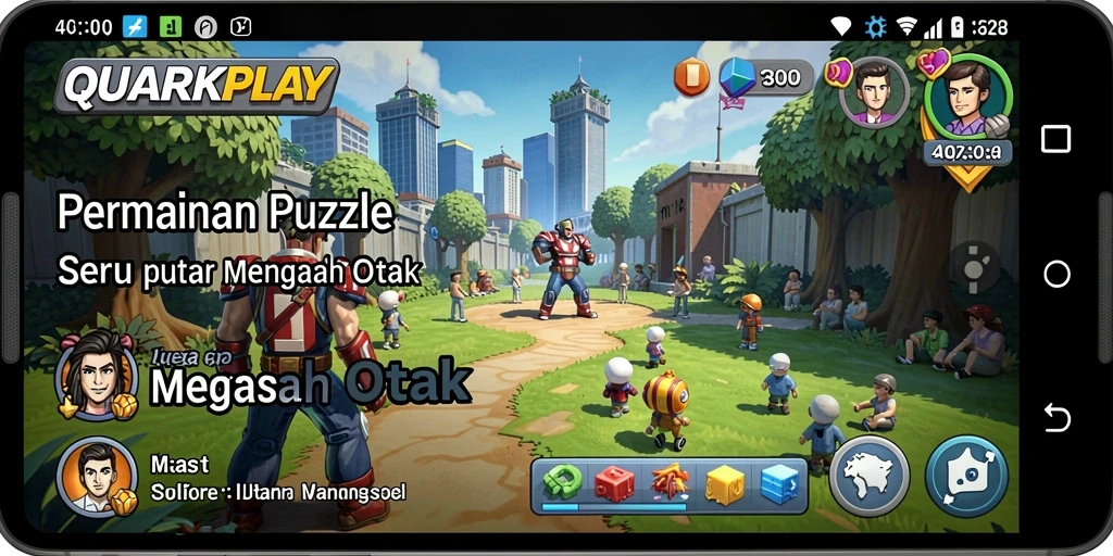 Tangkapan layar gameplay <strong>QUARKPLAY</strong> menampilkan tantangan puzzle yang menarik dan berwarna.