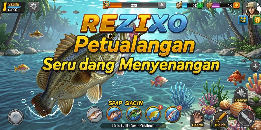 Screenshot gameplay <strong>REZIXO</strong> menampilkan aksi memancing yang mendebarkan.
