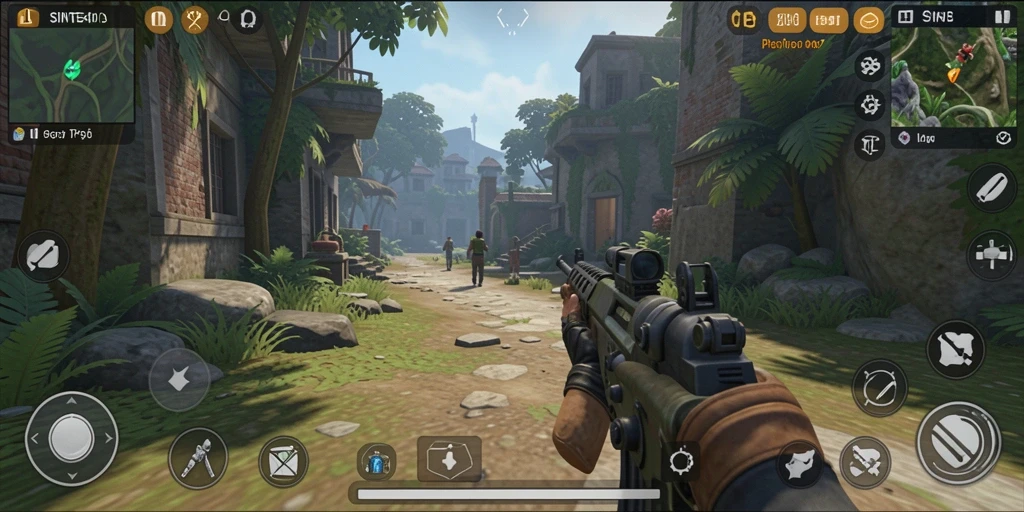 Tampilan screenshot utama SINTE4D menampilkan adegan aksi mendebarkan dalam permainan TPS.
